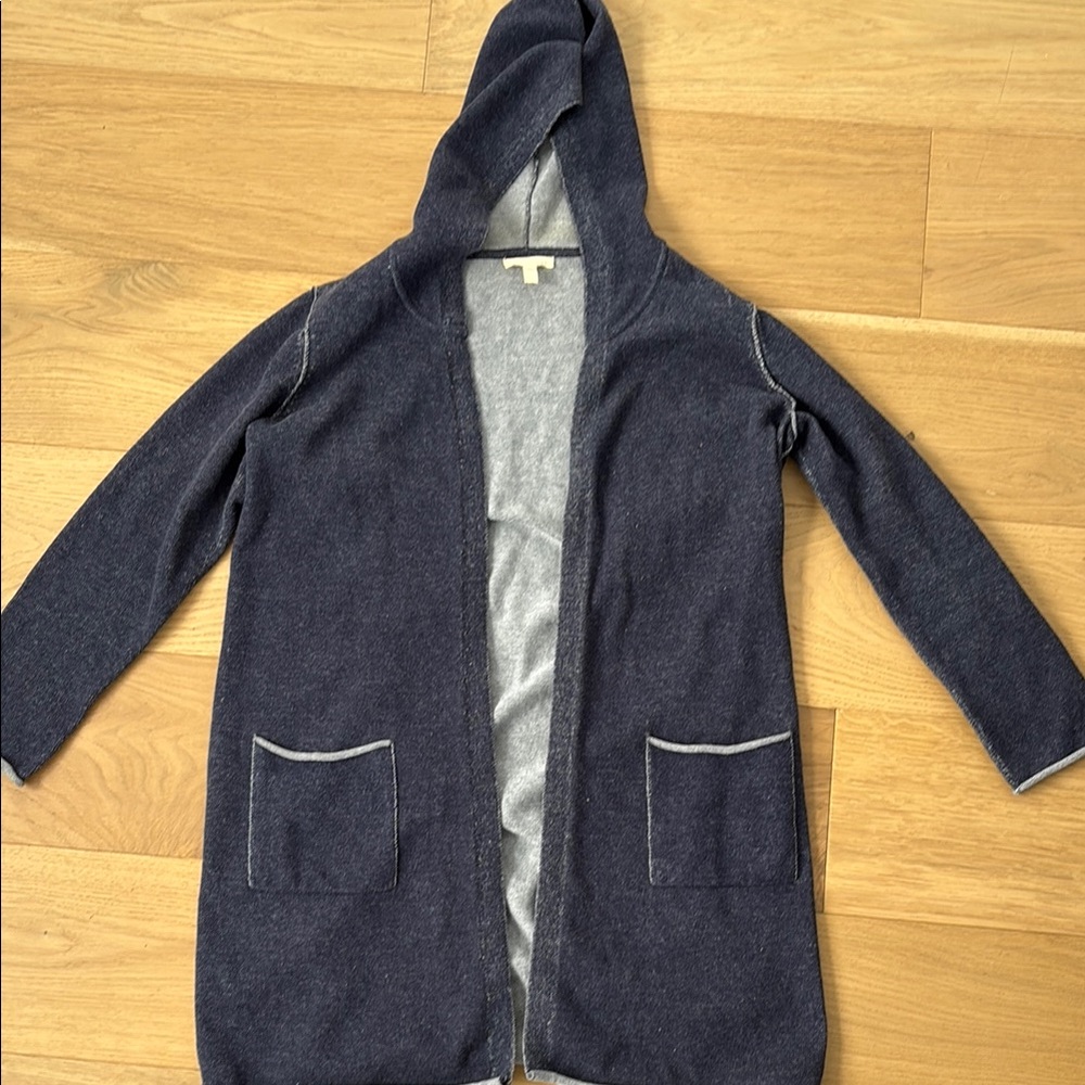 Eileen Fisher Hooded Cardigan in Navy and Gray
